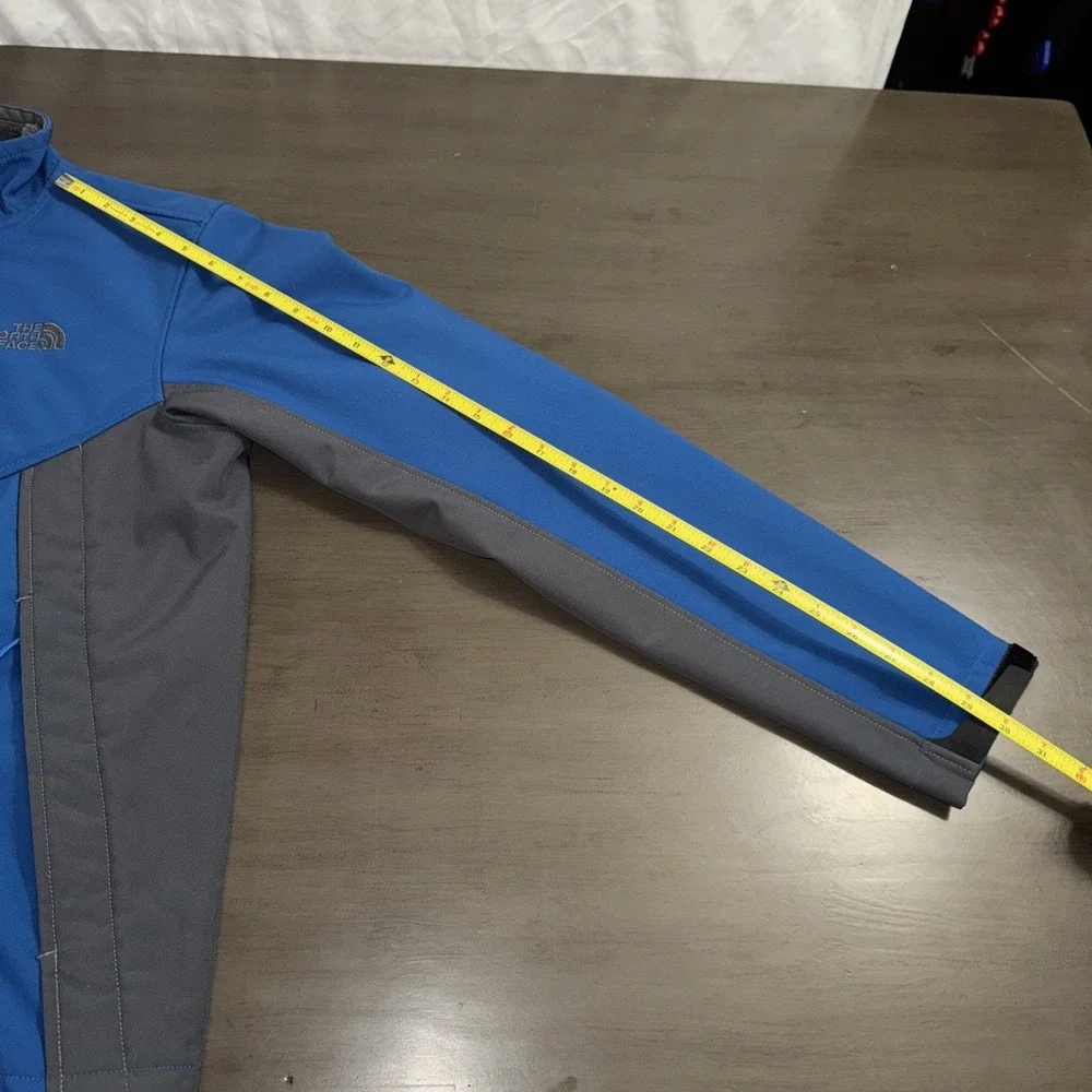 North Face Jacket Mens Small Blue Gray Soft Shell Fleece Lined Full Zip Outdoors